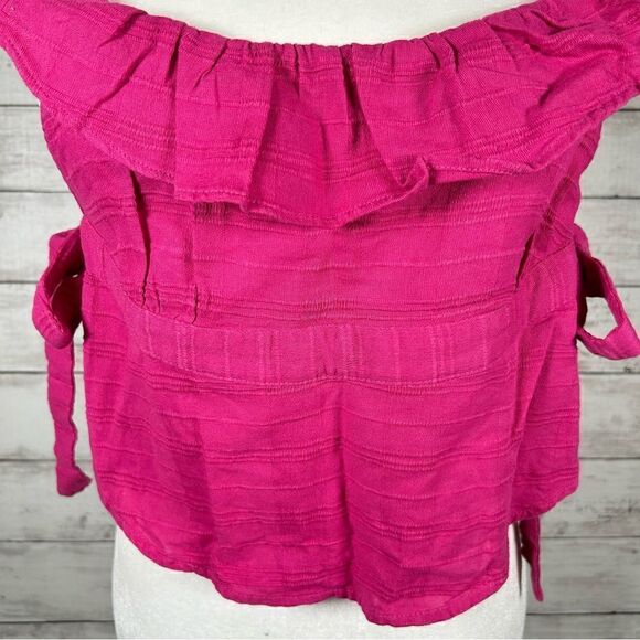 Free People The Look Of Love Tie Open Sides Cotton Top in Hot Pink Size S NEW - Picture 7 of 9